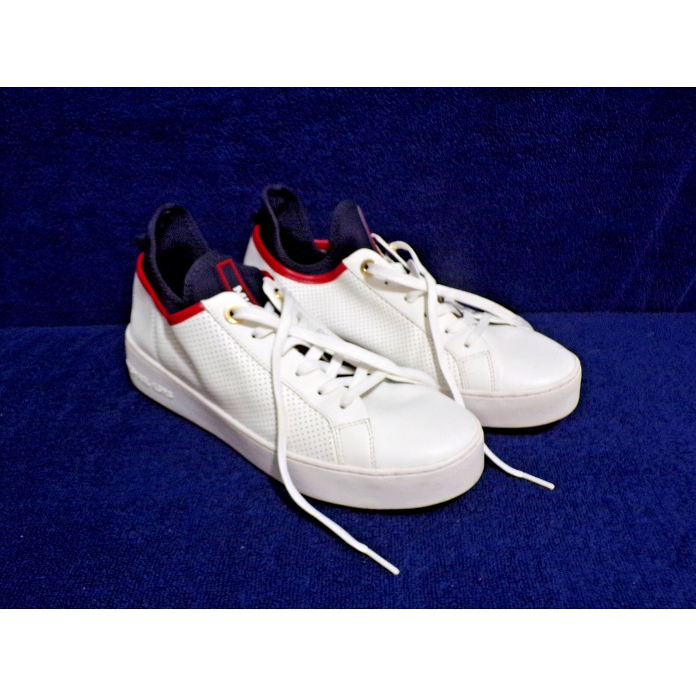 Michael Kors  Ace Perforated Leather & Scuba Sneakers White Red Blue Size 8.5 M